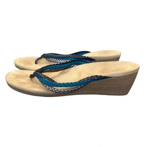 Vionic Orthaheel sandals 10 Ramba blue black pewter‎ braid strap flip flop wedge
